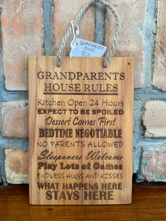 Grandparent's House Rules Hanging Panel