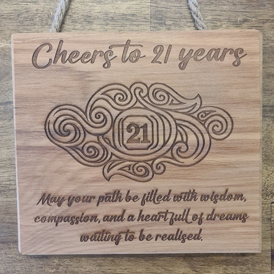 Cheers to 21 Years Hanging Plaque